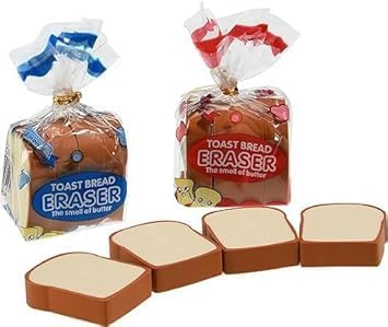 Cute Food Shape Pencil Erasers Set for Kids – Mini Puzzle Erasers (Chips, Bread, Makeup & More) – School Supplies Gift Pack (Bread Erase)
