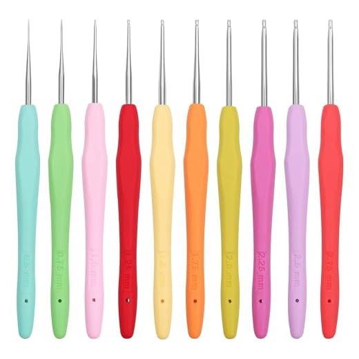 Curtzy Set Aguja Ganchillo de Aluminio Ergonómicas (10 Tamaños) – Medidas de las Agujas de Crochet 13 cm – Tamaños de 0,5 a 2,75 mm - Agujas Ganchillo Mango Goma Multicolor – Principiantes y Expertos