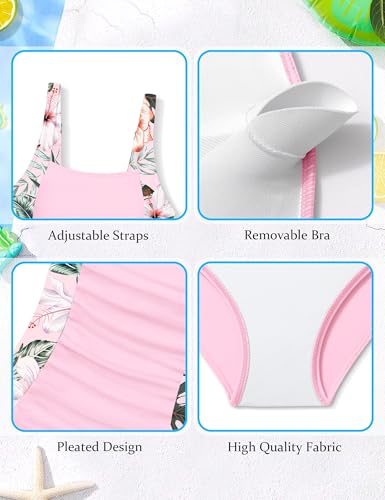 Image of BAVEDER Girls Swimsuit One Piece Swimsuits Solid Ruched Bathing Suit for Girls Full Coverage Modest Padded Swimwear 9-18y