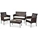 Produktbild Merax Rattan Gartenmöbel Set Polyrattan Balkonmöbel Sitzgruppe Garten Lounge Set Outdoor Essgruppe Gartenlounge - Mit 2-er Sofa, Singlestühle, Tisch und Weiß Sitzkissen (Braun)
