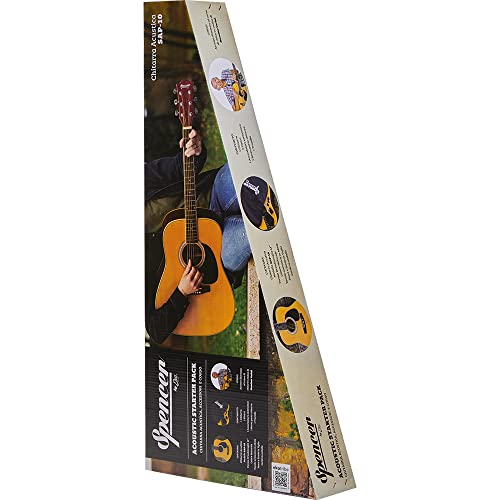 SPENCER BY EKO SAP-10 Natural – Set Akustikgitarre Natural: Gitarre + 3 Plektren + Clip-Tuner + Stofftasche + Gurt + Online Gitarrenkurs (Massimo Varini)