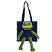 Schultertasche Handtasche Schulranzen Rucksack mit Frosch Plüsch Puppe Dekor Canvas Täglich Tasche für Casual Reisen Shopping, schwarz, Einheitsgröße