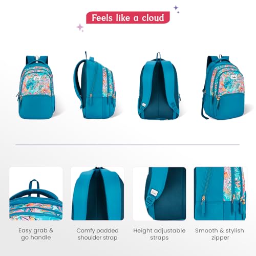Genie School Backpack for Girls |19 In-36 Ltr with Three Compartments, Side Pockets and Light Weight with Padded Shoulders |Best for Books,Stationery,Lunch Box & Essentials
