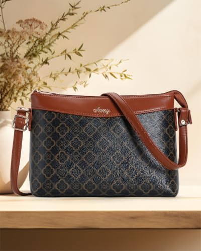 Image of Apery Elegant Printed Sling Bag | Two-Tone Faux Leather Shoulder Purse with Adjustable Strap