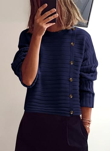 Image of PRETTYGARDEN Womens Sweaters Fall 2026 Casual Long Sleeve Crewneck Button Loose Winter Knit Pullover Sweater Tops