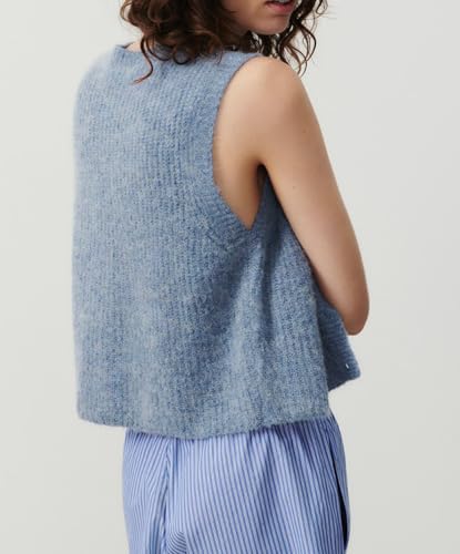 Image of UAURORAO Women Chunky Sweater Vest Button Down Crochet Cable Knit Cardigan Sleeveless Open Front Knitted Crop Waistcoat