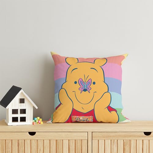 Image of Sassoon Winnie The Pooh Reversible Cartoon Printed Cushion Cover, Multi (Pack of 1)