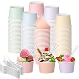 Boao 100 Set 5 oz Ice Cream Cups with Spoons Disposable Paper Sundae Dessert Bowls Summer Party Supplies (Classic Style)