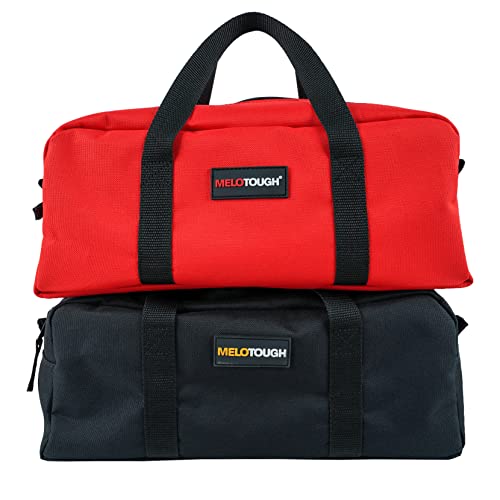 Melotough Utility Rudded Tool Bag Small Canvas Tool Bag With Zipper Combo Kit-Includes 2 Medium Tool Organizer Bags For Electrician, Plumbing, Gardening, Hvac & More (Red&Black) #TOP4