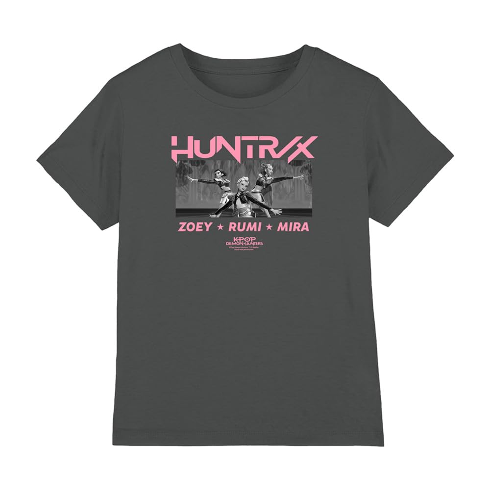 Kpop Demon Hunters Huntrix Singing Zoey Rumi Mira Kids T Shirt, Charcoal, 9-11Y