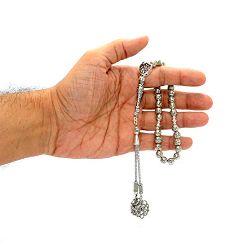 ALBATROSART -Antique Silver Plated Collection- (33 Beads) Worry Beads-Prayer Beads-Tesbih-Tasbih-Tasbeeh-Misbaha-Masbaha-Subha-Sebha-Sibha-Rosary (Antique Silver Plated 7 mm-33 Beads)