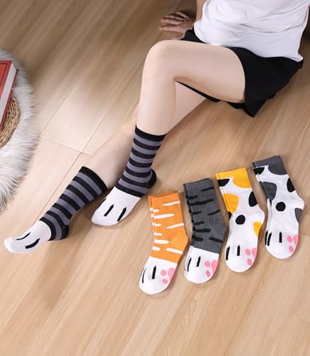Image of SDBING Womens Cat Socks Cute Gifts Animal Soft Breathable Thin Cotton Casual Crew Socks 5 Pairs