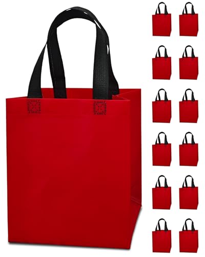 REUGBEXPT 12 Red Gift Bags - Sturdy Reusable Medium 8x5x10 with Handles Non-Woven Gift Bags for Christmas Mothers Day Valentines Day Graduations Birthdays & Parties