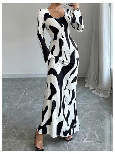 Floerns Women's Graphic Bell Sleeve Long Dresses Square Neck Fishtail Evening Party Dresses4