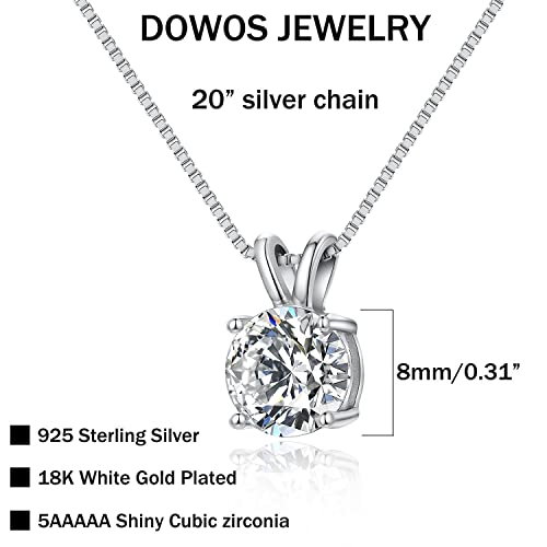 Dowos DW7.3M 925 Sterling Silver Dainty Diamond Necklace For Women Mother'S Day, 18K White Gold Plated 8Mm Round Brilliant Cut Solitaire Pendant Necklace thumb #3