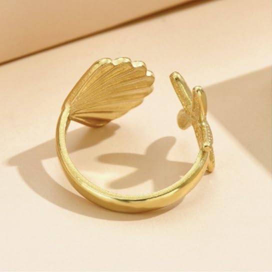 Adjustable Open Ring for Women, Stainless Steel Sea Shell and Starfish Design, Vacation Style Jewelry in Gold or Silver - Image 5