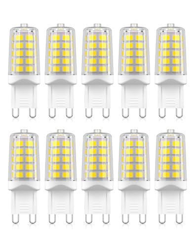 GOHDLAMP 10 Pack G9 LED Bulb, 40 Watt Equivalent T4 Chandelier Light Bulbs,4W 5000K Daylight White 450Lumens Non-Dimmable, Ceramic Bi-pin G9 Base Replacement for Home Lighting