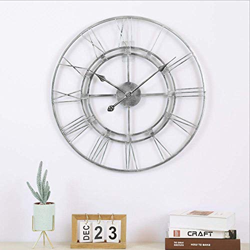 Horloge murale géante 40 cm en fer forgé argenté pour décorer votre salon