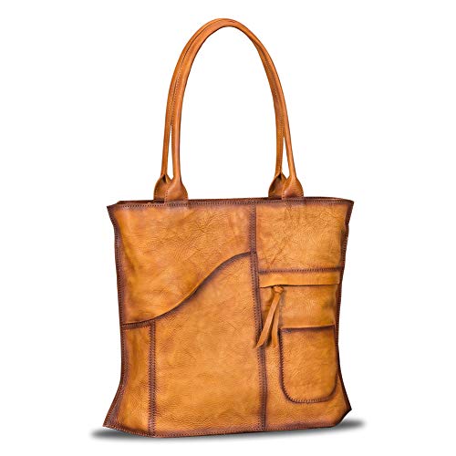 Image of IVTG Genuinel Leather Shoulder Bags Women Vintage Handmade Tote Purse Top Handle Large Capacity Satchels