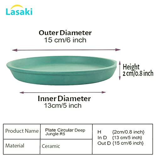 Image of Lasaki Round Deep Jungle Ceramic Bottom Tray /Plate for Planter (5-inch, Set of 2) | Dripping Tray for Pots & Succulents | Indoor & Outdoor Planters Home Garden Decor | (Plants Not Included)
