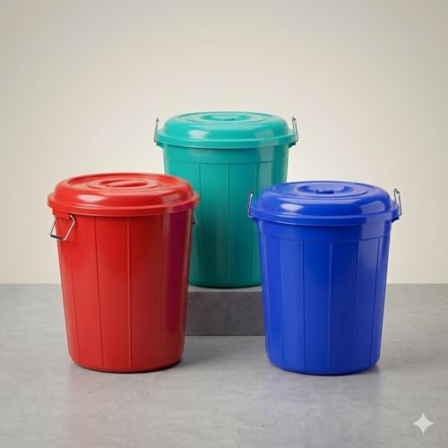 Image of 30 Litre Plastic Bucket Drum with Lid Heavy Duty Multipurpose Storage Container for Water Grains Laundry Cleaning and Household Use Multi Colour
