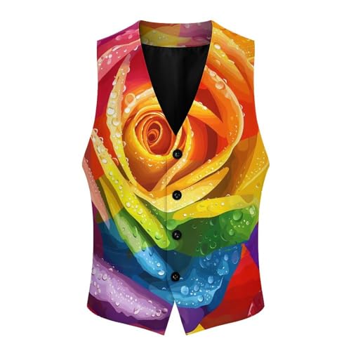LGBT Gay Pride Rainbow Flag Rose Flower Novelty Men's Suit Vest Funny Formal Dress Vests Business Waistcoat3