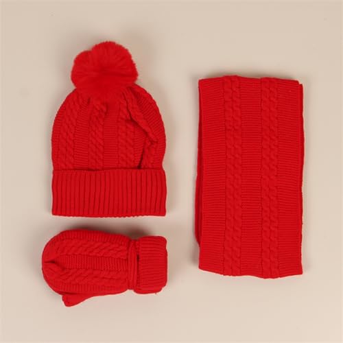 3Pc Kids Winter Hat Scarf Mittens Set for Boys Girls Age 6-10, Knitted Beanie Hat Gloves Neck Warmer2
