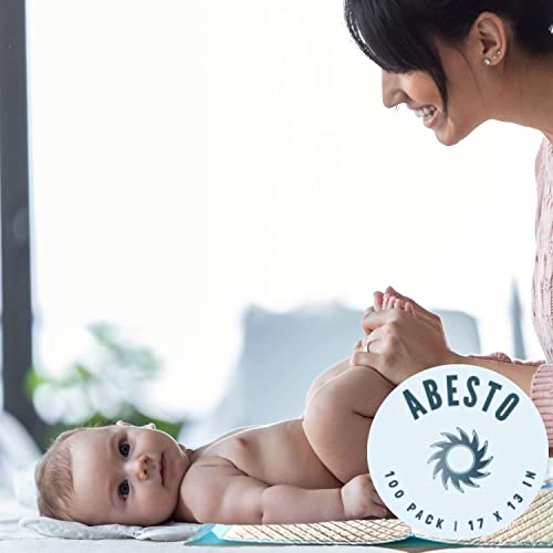 Abesto 100 Pack Baby Disposable Changing Pad Liners, 17 Inches X 13 Inches, Breathable Skin-Friendly, Leakproof Quick Drying, High Absorbent Diaper Changing Pads #TOP6