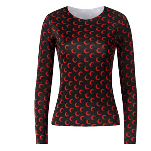 Crescent Moon Print & Long/Short Sleeves Shirt Women Bodycon Outfits Summer Tee