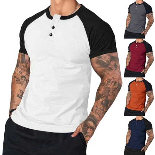 Mens Raglan Sleeve Shirts Jersey Baseball T Shirts Button Henley Basic Tee Casual Slim Fit T-Shirts Muscle T-Shirt Tops4