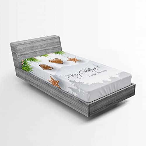 Ambesonne Christmas 2 Pack Fitted Sheet, Gingerbread Fir Tree, Bed Cover All-Round Elastic Deep Pockets 2 Pieces, Package Contains 2 Twin Size Fitted Sheets, Brown Grey