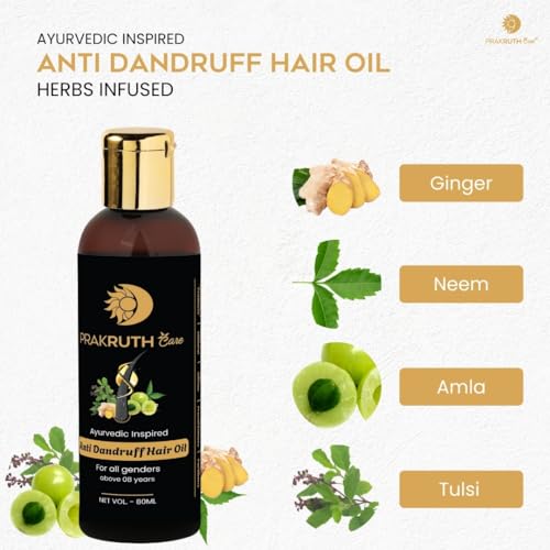 Image of Ayurvedic Inspired Anti Dandruff Hair Oil, 80 ml, Infused with Ginger, Tulsi, Amla, Neem