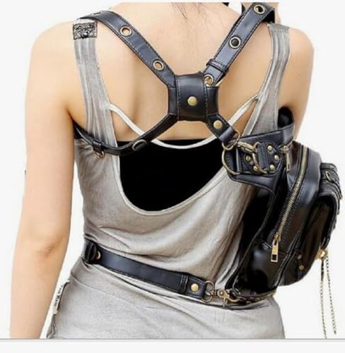 Rock Leather & Vintage Gothic Retro Steampunk Handbag Victorian Style Shoulder Waist Bag Black, Medium4