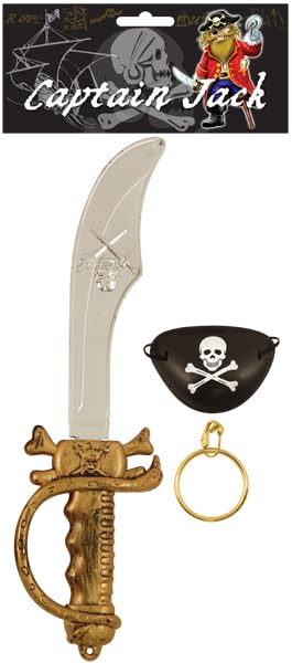 HENBRANDT 2 x Children’s Pirate Sword and Accessory Sets with Eyepatch and Gold Hoop Earring Toy Pirate Sword Kids Cutlass Pretend Play Fancy Dress Costume Accessory for girls and boys