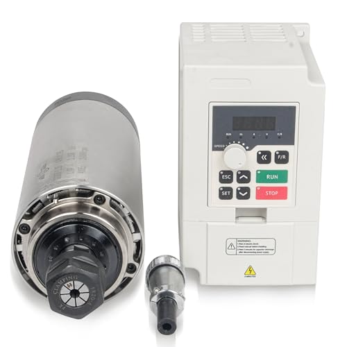 RATTMMOTOR CNC Spindle Motor Kit, 2.2KW Air-Cooled Spindle Motor ER20 110V 80mm High Speed Spindle 24000RPM+2.2KW 110V VFD Single to 3 Phase Inverter Variable Frequency Drive Converter for CNC Router