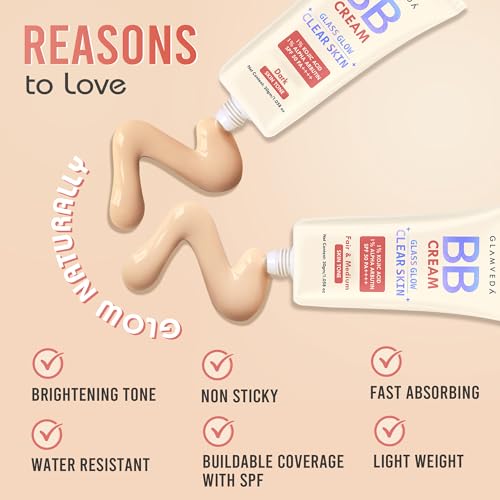 Image of Glamveda BB Cream Set with SPF 50++++ | 2 Shades for Fair & Dark Skin Face Cream | Lightweight Hydrating & Water-Resistant | Natural Coverage for Skin Brightening,Blemish Cover & Dewy Radiant Look 30g
