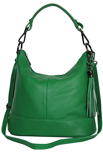 AmbraModa GLX09 Sac à main pour femme en cuir véritable, vert, 28/24/13cm