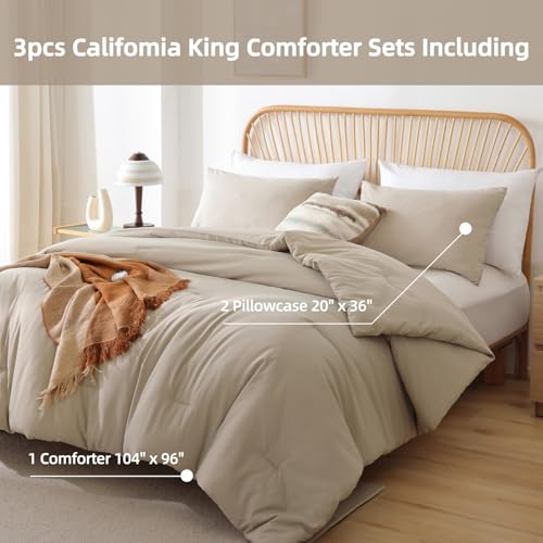 Image of ROSGONIA California King Comforter Set Light Khaki, 3pcs (1 Boho Cal King Comforter & 2 Pillowcases) All Season Lightweight Bedspread Bedding Blanket