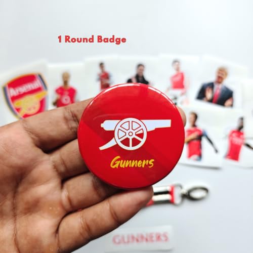 Image of TenorArts Arsenal Gift Box Merchandise for Fans - 5x7 Inches Laminated Photo Frame,1 Arsenal Keychain, 1 Badge, 4 4x6 inches Sized Posters, Multi sized Football Stickers - 5 items in 1 Box | Perfect for Gifting Football Fans