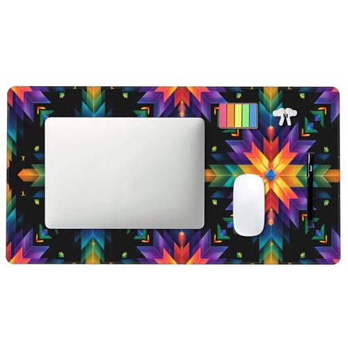 Image of Colorful Mandala Pattern Extended Gaming Mouse Pad, with Stitched Edges Large Mouse Pad Desk Protector, Rubber Base Mousepad Keyboard Mouses Mat for Work Game Office Home- 32 inch X 12 inch Inch,E160