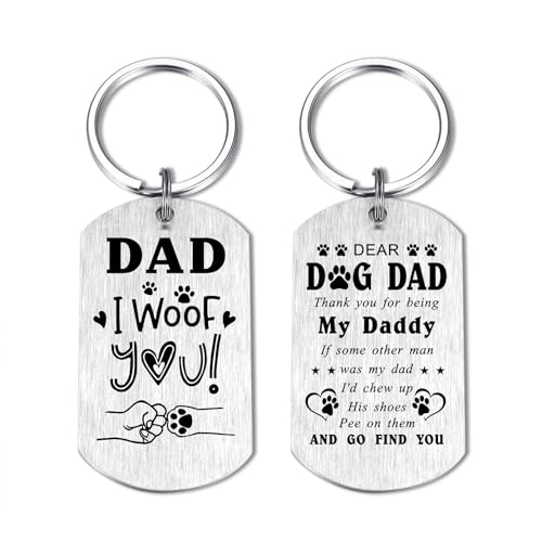Image of Laluminter Fathers Day Dog Dad Gifts - Best Dog Dad Ever Keychain - I Woof You Gift from Doggy to Daddy