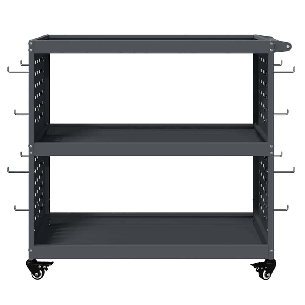 Carrello portautensili antracite in acciaio laminato a freddo, 75 x 35 x 73 cm, con 3 ripiani e 12 ganci, ruote bloccabili per officina e garage