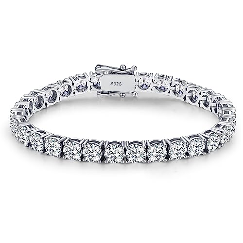 Moissanite Tennis Bracelet for Women, White Gold Plated 925 Sterling Silver Wedding Jewelry, 0.3ct(4mm) Diamond Tennis Bracelets with Gift Box(6/6.5/7/7.5 inch)
