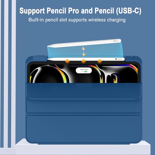 Image of ZryXal New iPad Pro 13 Inch Case (M5) 2025 / (M4) 2024 with Pencil Holder, Smart iPad Case [Support Pencil Pro and Pencil (USB-C)], Support Touch ID and Auto Wake /Sleep (New Navy Blue)