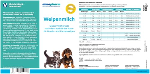 almapharm Welpenmilch | 800 g | Alleinfuttermittel für Hunde- und Katzenwelpen | Zur mutterlosen Aufzucht und Beifütterung | Mit Milchsäurebakterien und Fructo-Oligosacchariden