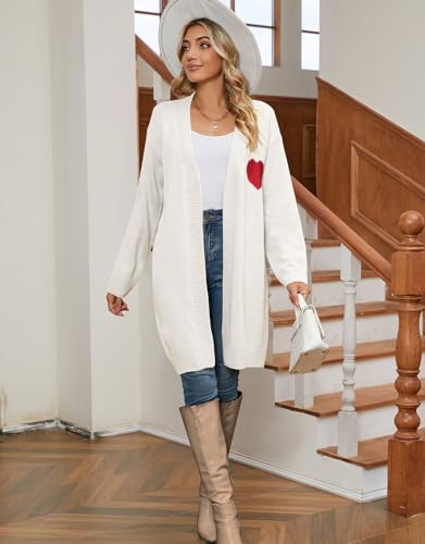 Image of Alsol Lamesa Women's Long Sleeve Cute Cardigan Sweaters V Neck Open Front Ribbed Knit Valentines Sweaters Coat, Medium, 785 White&red
