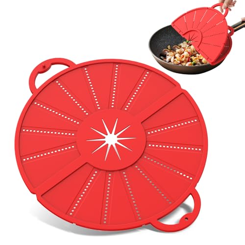 Image of Silicone Splatter Screen for Frying Pan, Foldable Splash Guard, Multi-Use Grease Splatter Guard,Heat-Resistant Trivet Mat, 12" Non-Stick Oil Splatter Guard, Dishwasher Safe, BPA Free-red