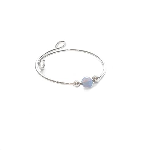 MoonliDesigns Anti Stress Anxiety Ring Sterling Silver Stress Relief Fidget Worry Ring Adjustable Blue Opal Spinner Ring (9)