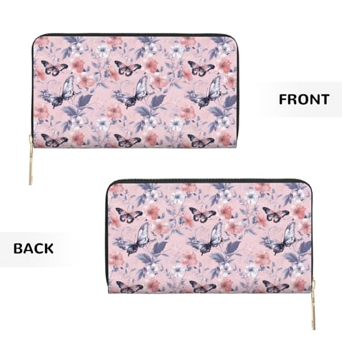 Elegant Flowers and Butterflies Print Wallet Women Men, Long PU Leather Wallets for Women, Cute Womens Travel Wallet Purse Pouch with Zipper Pocket2