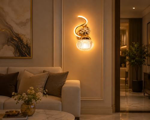 Image of Modern 577 Gold LED Wall Light Crystal Design | Decorative Indoor Wall Lamp for Living Room, Bedroom, Hotel & Hallway Lighting (Pack of 1)